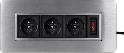 Prizë e integruar tavoline Rotary Lockable, 3x AC, buton ON OFF, inox