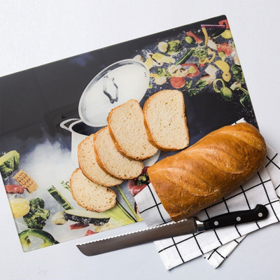 Dërrasë prerëse Orion Kitchen, xham, drejtkëndore 40x30 cm, me motiv tenxhere dhe perime, shumëngjyrëshe