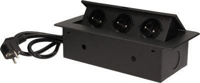 Prizë e futur te mobiljet, 3x2P+E, me kabllo 1.5m 3x1.5mm², e zezë