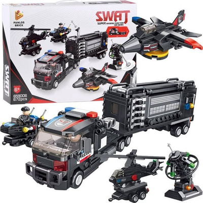 Сет за градење PANLOS Brick SWAT 659006, 672 парчиња, 6 во 1, црн