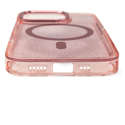 Maskë telefoni Hurtel Glitter për iPhone 17, MagSafe, transparente rozë