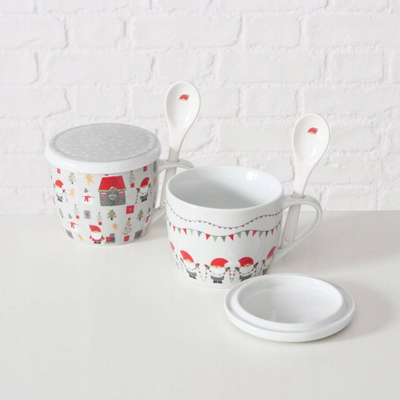 Filxhan jumbo Boltze Home Monti Pattern 2, porcelan 600 ml, me kapak edhe lugë, shumëngjyrësh