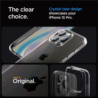 Mbrojtëse telefoni Spigen Crystal Hybrid për iPhone 15 Pro, e tejdukshme
