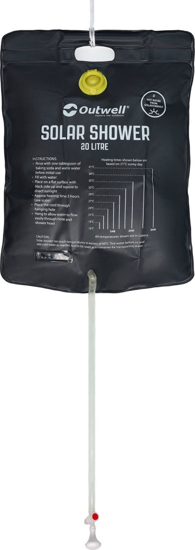 Dush kampingu solar Outwell Solar Shower, 20L, me termometër, i zi