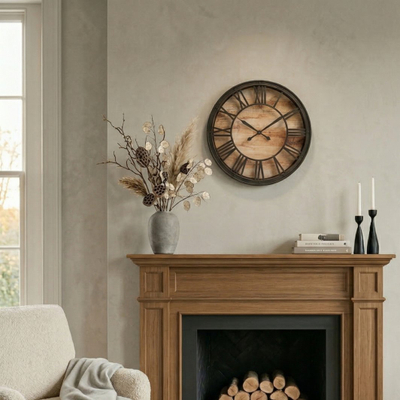 Orë murale industriale Edaxo ARON, Ø39 cm, metal dhe dru, ngjyrë e zezë