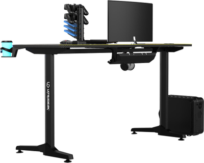 Tavolinë gaming Ultradesk Frag V3, 140×76 cm, mban deri 90 kg, e zezë me ari