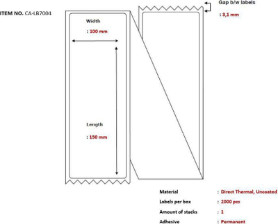 Etiketa termike Capture CA-LB7004, 100 x 150 mm, ngjitës permanent, të bardha