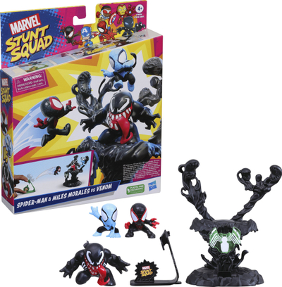 Set lodrash Marvel Stunt Squad Black Panther dhe Iron Man kundër Ultron, figura të vogla, me hedhës, shumëngjyrësh