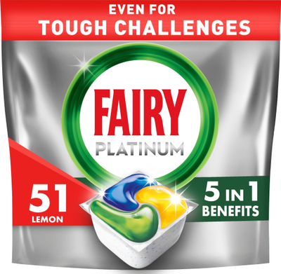 Tableta për enëlarëse Fairy All in One Platinum Lemon, 40 copë, aromë limoni