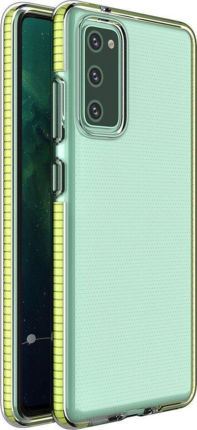 Mbrojtëse xheli Hurtel Spring Case për Samsung Galaxy A72 4G, transparente, me kornizë të verdhë