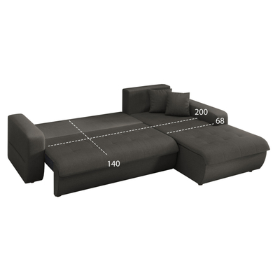 Divan këndor krevati HomeMarkt KANSO HM3338.01R, qoshe djathtas, 244x188x80 cm, gri