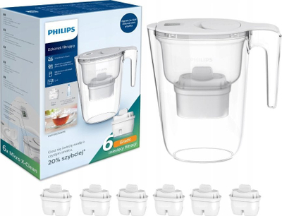 Karakafkë uji me filtër Philips AWP2933WHT, 6x Micro X-FilterClean, e bardhë