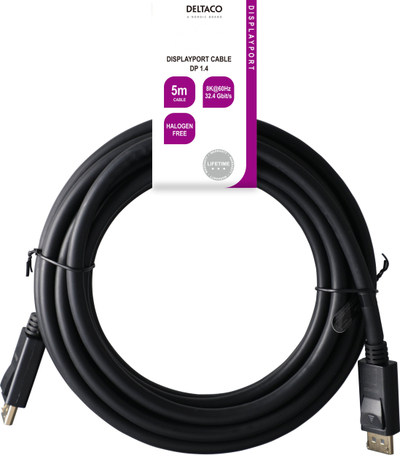 Kabllo DisplayPort DELTACO DP 1.4, 5m, 8K 60Hz, i zi