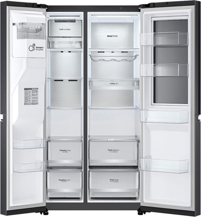 Frigorifer side by side LG GSXB90MCDE, 635L, me shpërndarës uji dhe akulli, ngjyrë e zezë