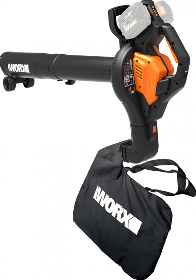 Правосмукалка за лисја Worx WG583E.9, 2 во 1 вшмукувач и дувач, без батерија, портокалова
