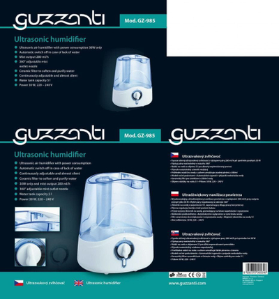 Lagështues ajri Guzzanti GZ 985, ultrasonik, 30W, i bardhë me depo të kaltër