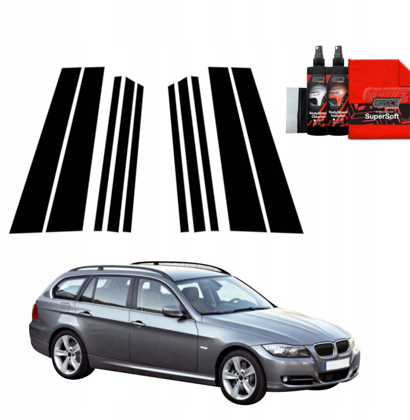 Film mbrojtës shtyllash GrizzGlass BodyShield, BMW 3 E91 LCI 2008-2012, set 10 copë, i zi