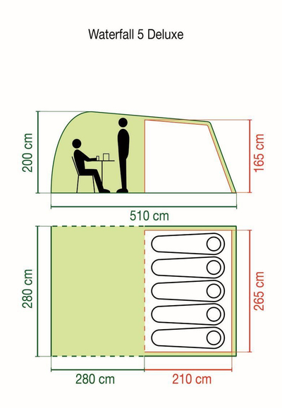 Tendë kampingu Coleman Waterfall 5 Deluxe (053-L0000-204391-42), e gjelbër