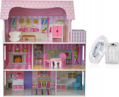 Shpi kukullash Funfit Kids Wooden, 3 kate, me LED, rozë