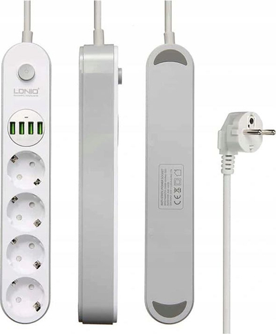 Zgjatës rryme LDNIO, 4 presa, 4x USB 3.4A, 2500W, i bardhë