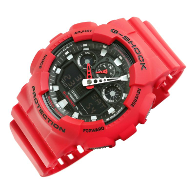 Ora dore Casio G-Shock GA-100B-4AER, kronograf, rezistente ndaj ujit 20 bar, e kuqe