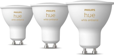 Llambë smart Philips Hue White Ambiance GU10, 5.2W, Bluetooth Zigbee, e bardhë, set 3 copë