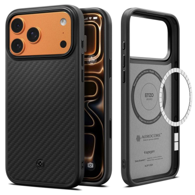 Mbrojtëse telefoni Spigen Enzo Aramid MagFit, fibra aramid, për iPhone, e zezë
