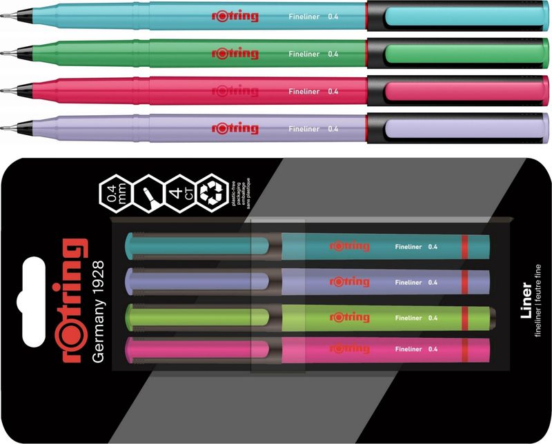 Stilolaps fibër Rotring Fineliner, 0.4 mm, set 4 copa Fun Colors