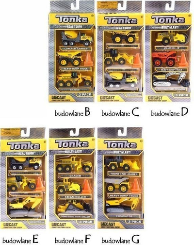 Set lodrash Tonka Trucks Diecast Construction, 3 makina pune, metal, të verdha
