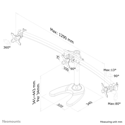 Mbajtëse monitori Neomounts FPMA-D700DD3, 10-27\", 0-8 kg/ekran, e zezë