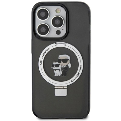 Futlle telefoni Karl Lagerfeld KLHMP15LHMRSKCK, iPhone 15 Pro 6.1", MagSafe me unazë mbajtëse, e zezë
