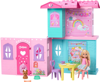 Set loje Barbie Club Chelsea Pop up House, shpi lodër, me kukull edhe aksesorë, shumëngjyrshe