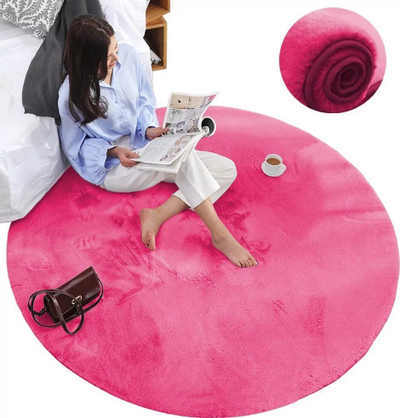 Округол килим Strado Round Rug Rabbit, 120x120, противлизгачки, силно розова