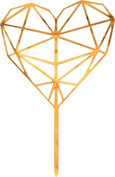 Dekor torte akrilik GoDan Diamond Heart, 16x10 cm, zemër, i artë