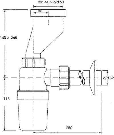 Sifon pisoari McAlpine Straight Urinal Trap With Offset, dalje 50x32mm, zhvendosje 32mm, i bardhë