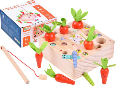 Lodër druri Muan Pull Out Radish, lojë magnetike me karota dhe krimba, 3+