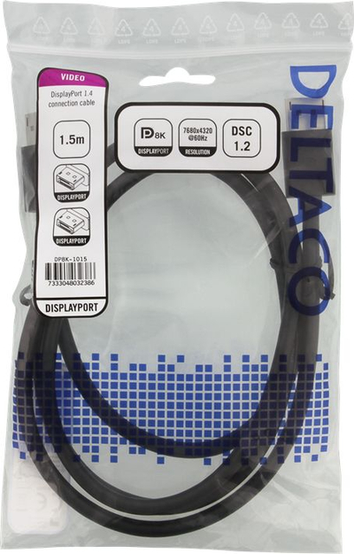Kabllo DisplayPort Deltaco DP8K-1015, 1.5m, version 1.4, e zezë