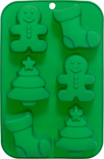 Set aksesorësh pastiçerie Christmas, kallëp silikoni 25.3x16.8x3 cm, me shpatull, shumëngjyrësh