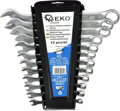 Set çelësa unazorë GEKO, 12 copë, 6-22mm, me mbajtëse plastike
