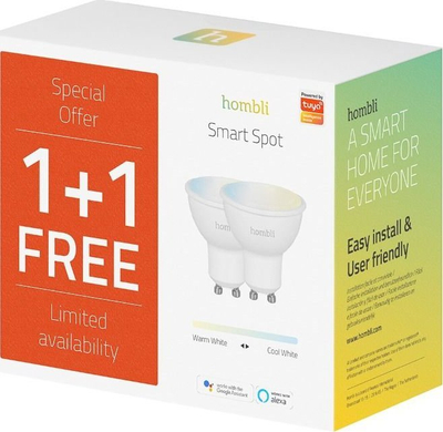 Llamba e zgjuar Hombli Smart Spot GU10, 2 copë, dritë e bardhë