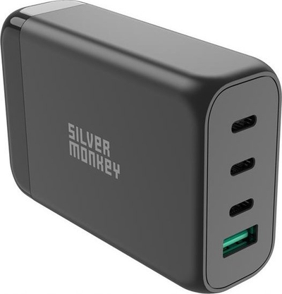 Karikues Silver Monkey GaN 130W, 3x USB‑C PD, USB 3.0, i zi