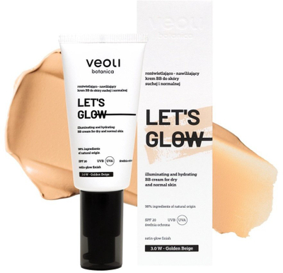 Krem BB Veoli Botanica Lets Glow SPF20, për lëkurë të thatë dhe normale, nuanca 3.0W Golden Beige, 30ml