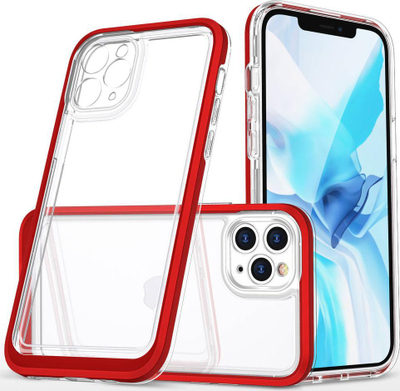 Mbështjellës telefoni Hybrid Armor për iPhone 11 Pro, transparent me kornizë të kuqe