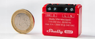 Паметен Ви‑Фи прекинувач Shelly 1PM Mini GEN3, мерење енергија, 1 канал