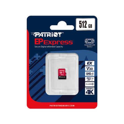 Kartë memorie Patriot EP Express, 512GB, microSDXC me adapter, e kuqe