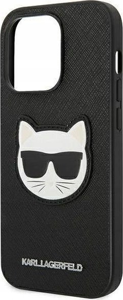Kapak telefoni Karl Lagerfeld HC Saffiano Ikonik Patch për iPhone 14 Pro, plastik, i zi