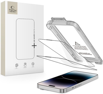 Xham mbrojtës Tech-Protect Quick Set+ për iPhone 14 Pro, 2 copë, i zi