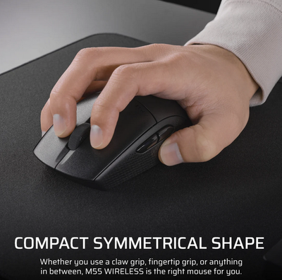 Mouse gaming CORSAIR M55 Wireless, optik, pa kabllo, i zi