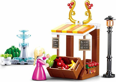 Set blloqesh Sluban Fruit Stall Friends Shop, tezge frutash, me figurina, shumëngjyrësh
