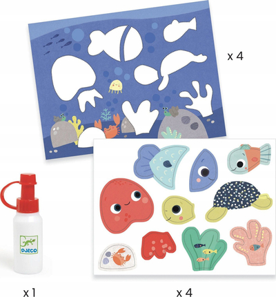 Сет креативни колажи Djeco Little Collages for Toddlers, 4 изработки, над 18 месеци, шарен